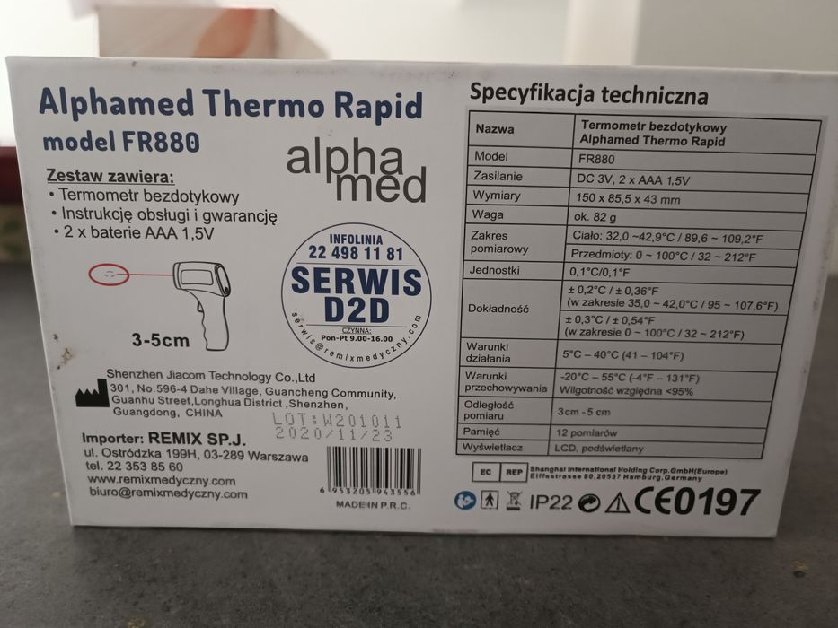 Termometr bezdotykowy Alpha med Thermo Rapid model FR880