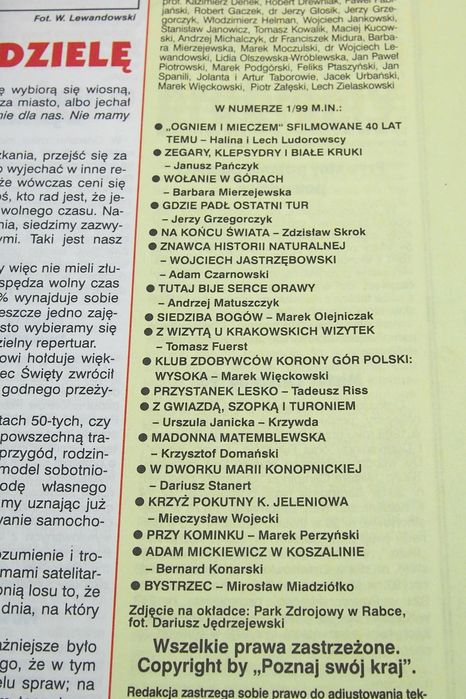 Poznaj swój kraj 1/1999 Miesięcznik krajoznawczo-turystyczny, archiw