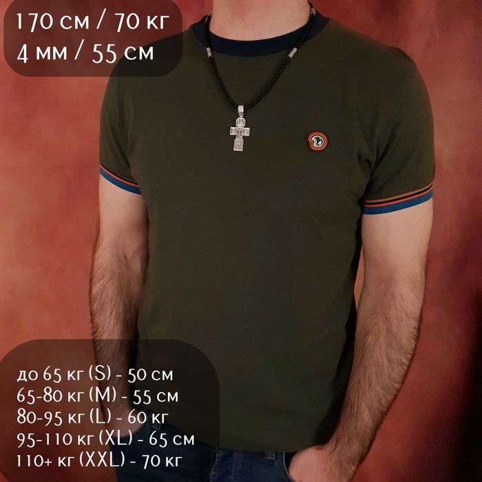 Шовкова цепочка з хрестиком чоловічим двостороннім шнур вставками 4 мм