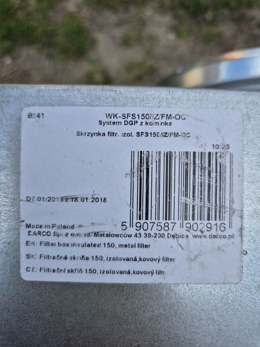 Skrzynka izolowana filtracyjna Darco 150 kominkowa