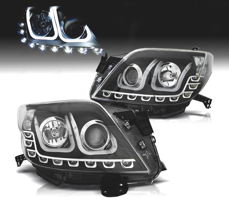 FARÓIS LUZ DIURNA LED TOYOTA LAND CRUISER FJ150 09-13 FUNDO PRETO