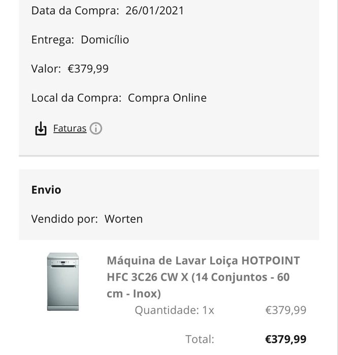 Máquina de Lavar Loiça Hotpoint HFC 3C26 CW X – 14 Conjuntos – Inox – Excelente Estado