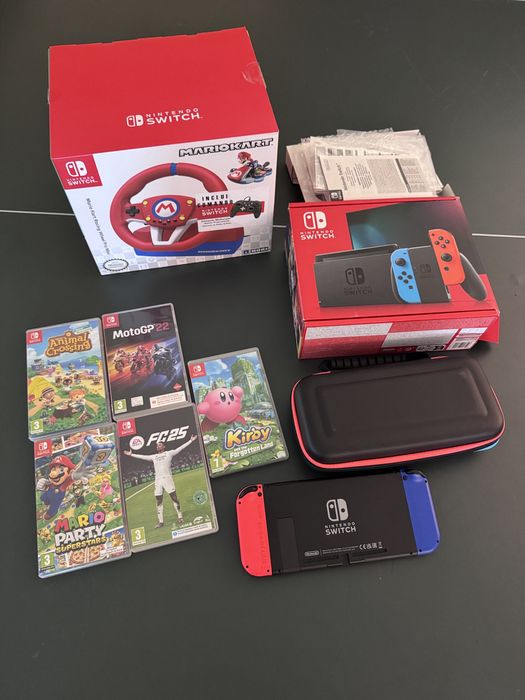 Nintendo Switch 1 [Normal] + 4 Jogos Físicos + Comando Extra e Acessórios (Com Caixas)