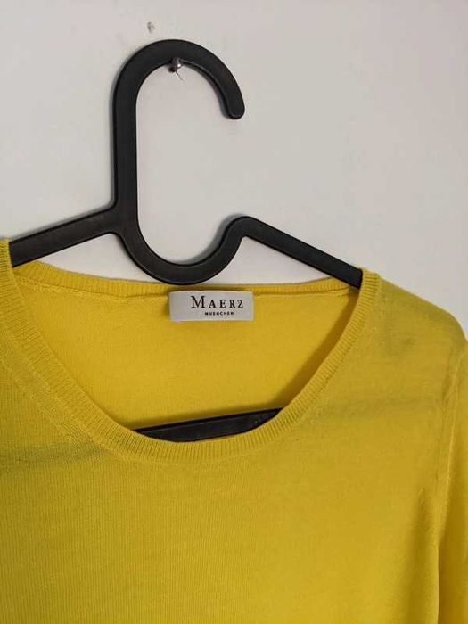 Wełniany sweter Maerz 100% wełna żółty virgin wool premium
