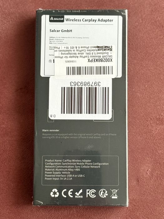 CarPlay adapter Wi-Fi 5,8 GHz dla iPhone Nowy!