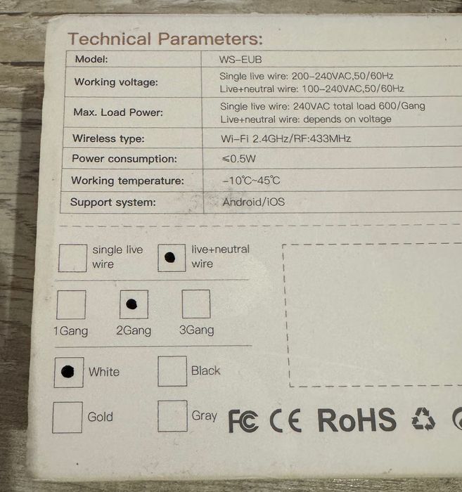 2x Interruptores Smart MOES 2-Gang Branco | WiFi | Alexa/Google - NOVO
