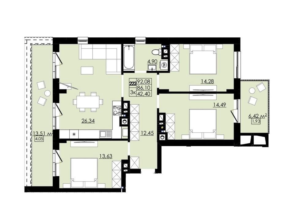 3-комнатная квартира по адресу ул. Под Голоском (площадь 92,1 м²) - Atlanta.ua - фото 4