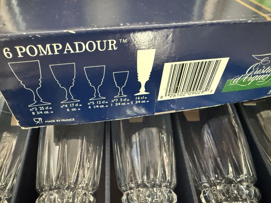 Pampadour France kryształowe kieliszki.