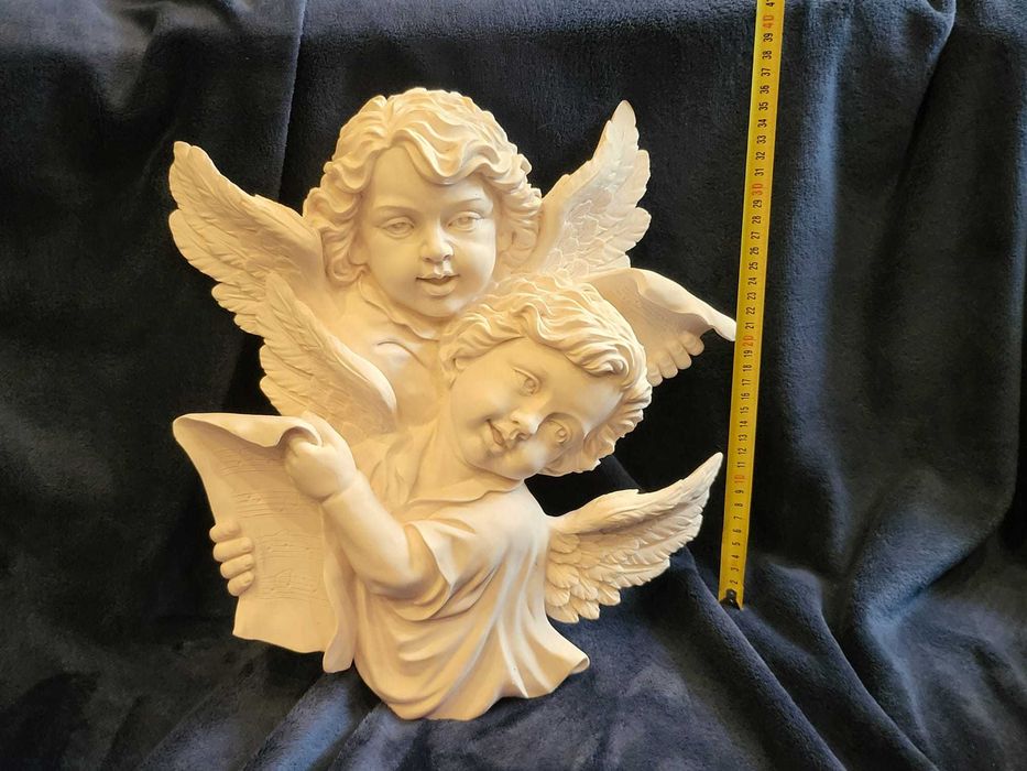 Placa Decorativa Dupla de Anjos em Marfinite (Relevo)