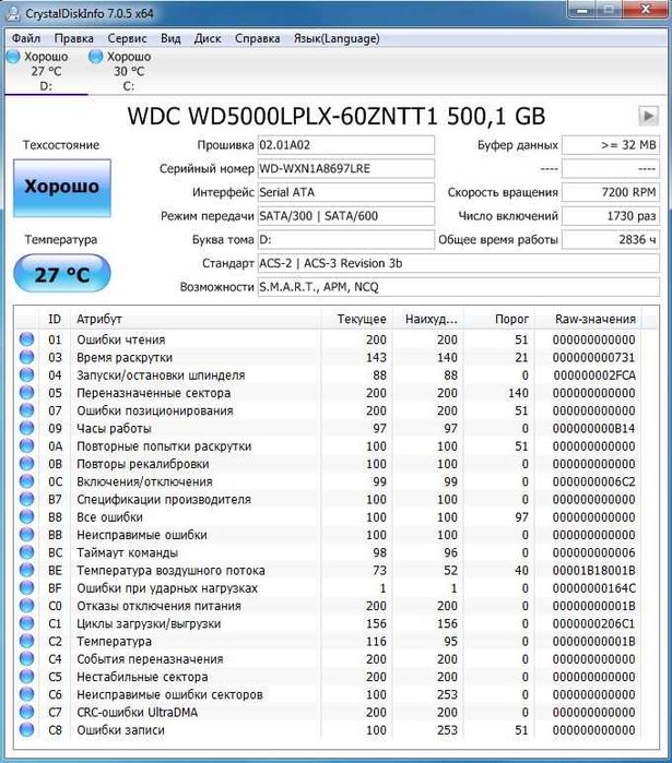 Продам жесткий диск (винчестер) 2.5" SATA 500ГБ WD Black WD5000LPLX