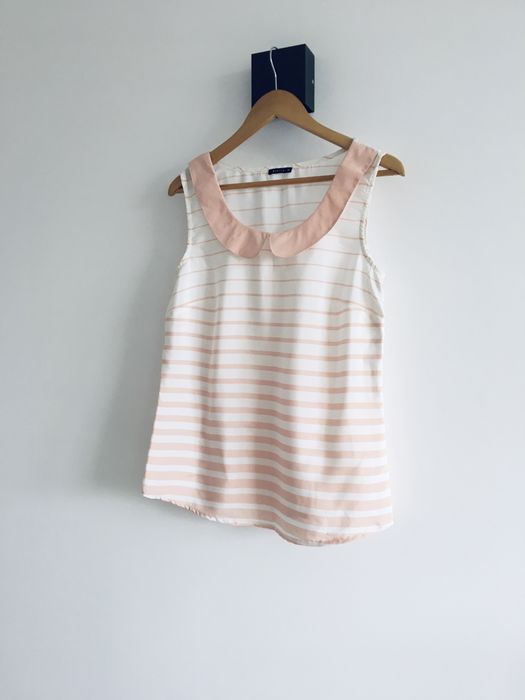 Bluzka basic pudrowy roz paski marynarskie baby doll mohito