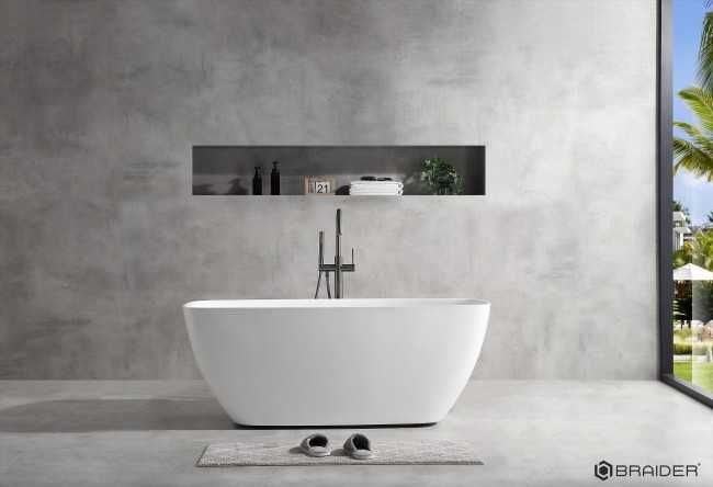 BRAIDER Wanna Wolnostojąca Akrylowa SAVAYA 160 x 75 cm Biała Przelew