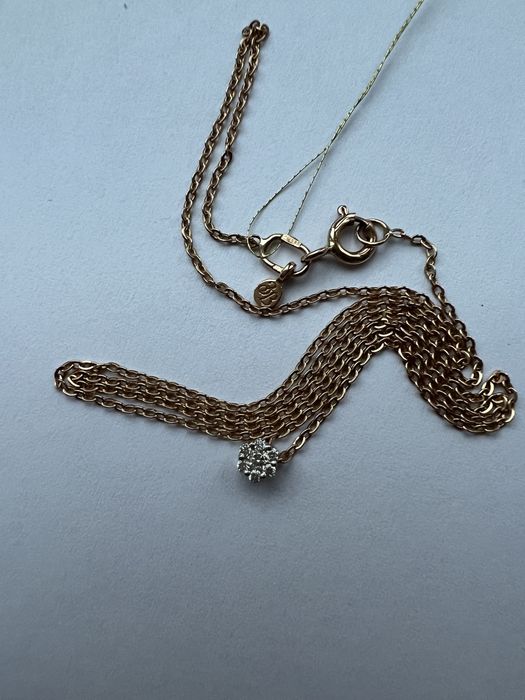 Золотая цепочка колье с бриллиантом красное золото 585 проба