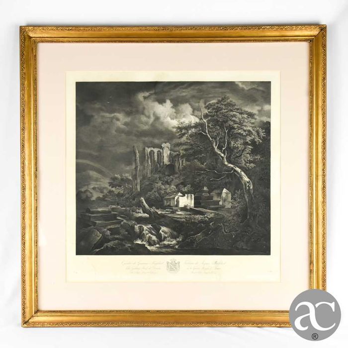 Gravura “Quadro di Giacomo Ruifdael”, emoldurada, 1865