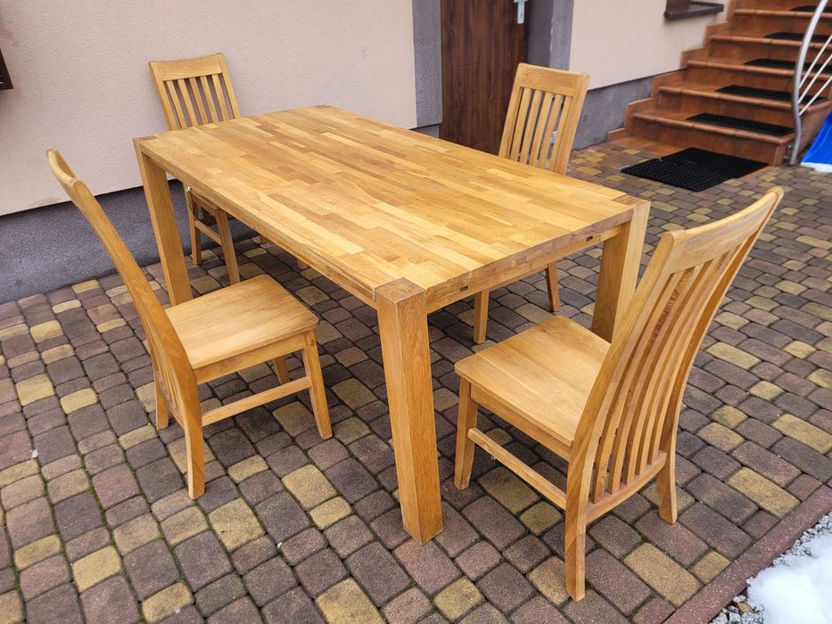 Stół Dębowy + 4 Krzesła Lite Drewno