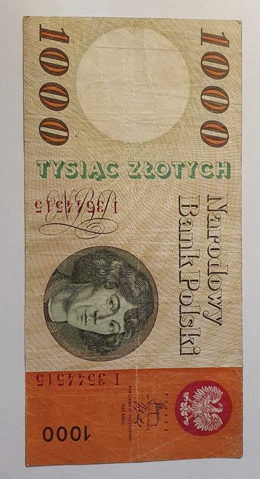 Banknot 1000zł, seria I, KOPERNIK, PRL.