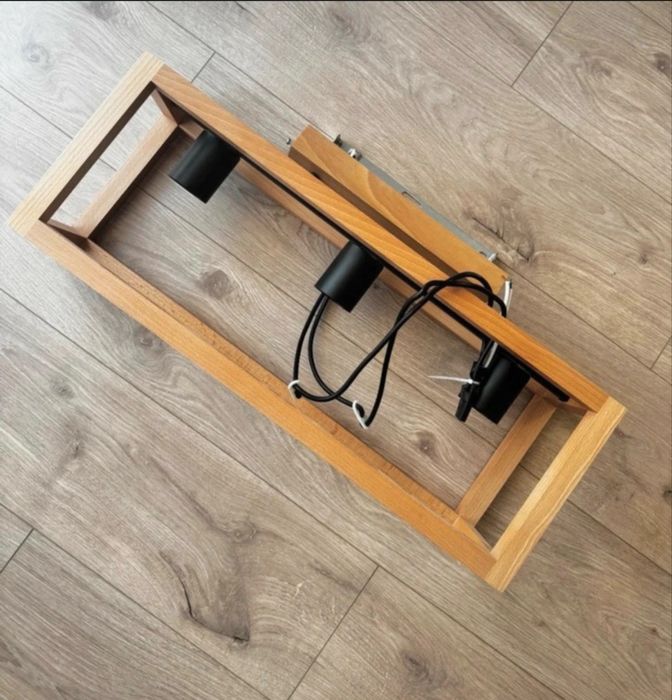 Nowa Lampa wisząca Elgort czarna z drewnem 3 x E27 Inspire