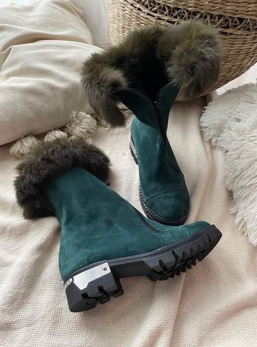 Eleganckie botki z lisem skóra naturalna kolory