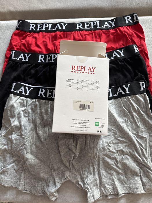 Replay bokserki męskie 3-pack XXL czarne szare czerwone oryginalne pudełko