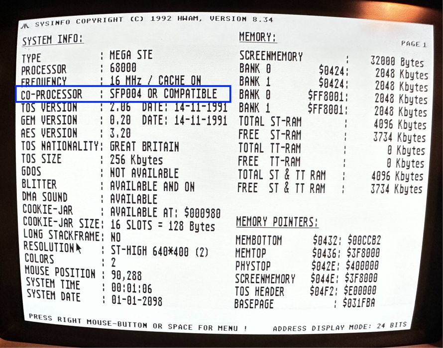 ATARI Mega STE koprocesor MC68882FN40A + układ GAL