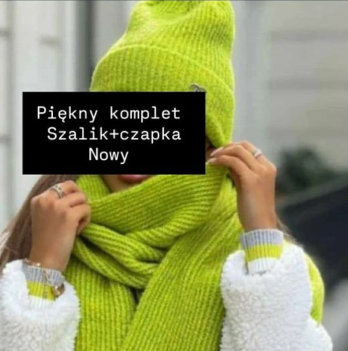 Komplet Limonka szal plus czapka Nowy