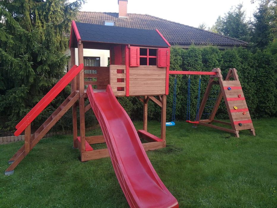 Plac zabaw domek dla dzieci domek drewniany DOSTĘPNE!  huśtawka zjeżdż