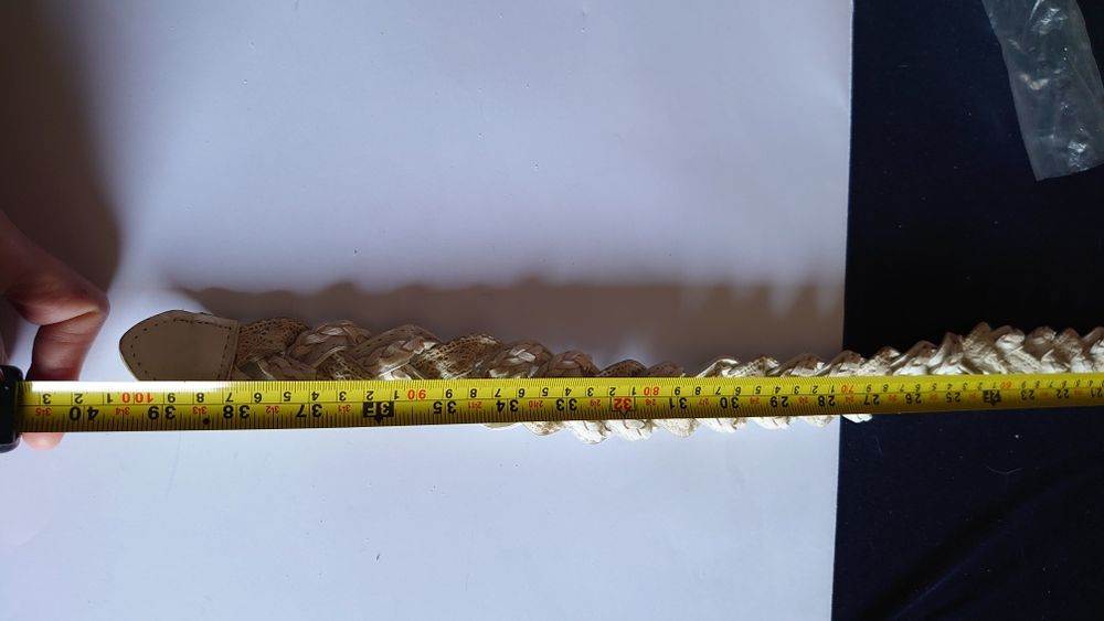 Piękny pasek damski Pleciony do 90 cm kremowy