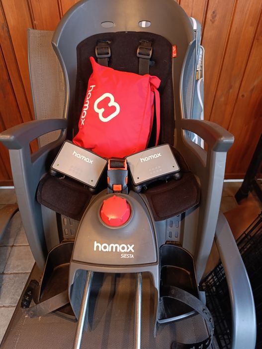 Fotelik rowerowy na ramę regulowany Hamax Siesta szaro czarny + 2szt adapterów
