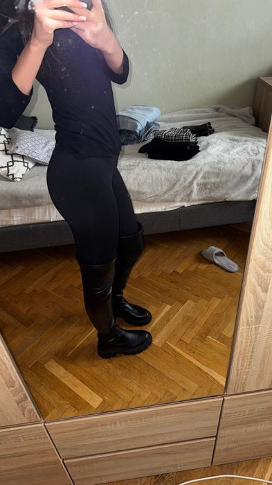 Ботфорты кожаные черные/ натуральная кожа/ высокие сапоги