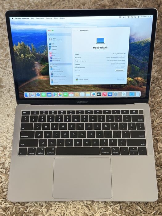 Macbook air 13 2018 8 gb 128 gb 1.6 ghz i5 a1932