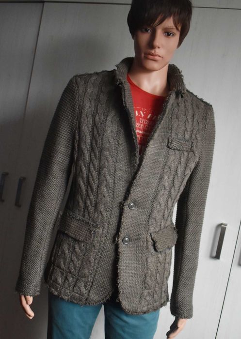 Sweter wełniany S M kardigan blazer rozpinany elegancki marynarka wełna