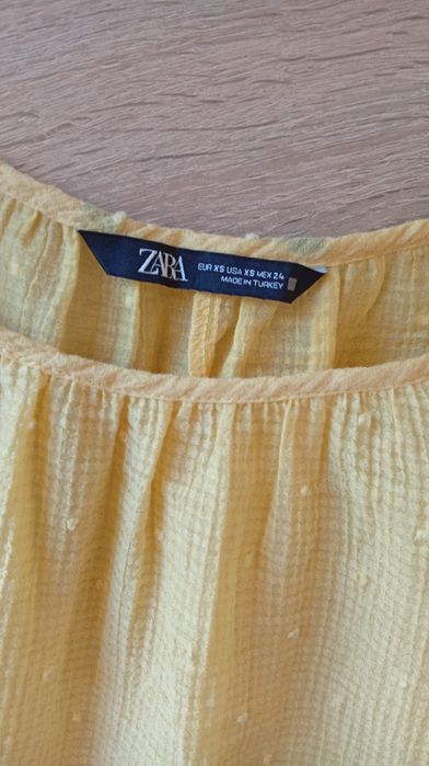 Żółta bawełniana bluzka z falbanką, ZARA, rozmiar XS
