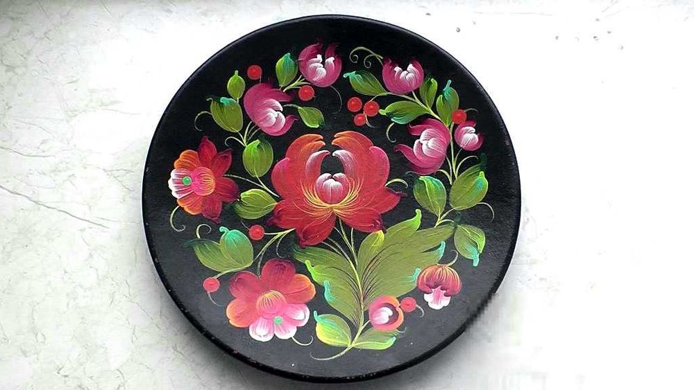 Сувенірна декоративна деревяна тарілка Петриківський Розпис " СРСР