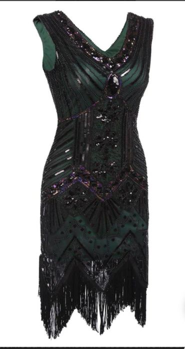 Sukienka koktajlowa  lata 20 z frędzlami