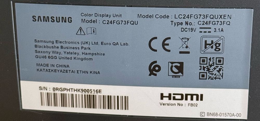 Monitor Samsung - Modelo: LC24FG73FQUXEN