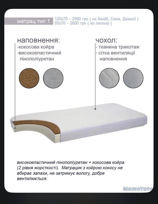 Кроватка детская Бемби + матрас + бортики ( 70 x 120 ) От mamotato.ua