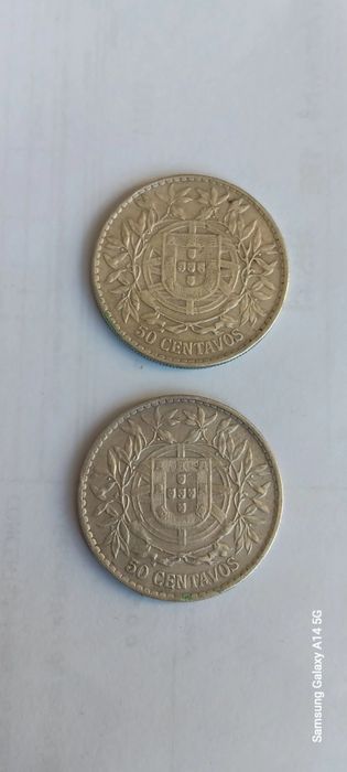 2 moedas prata de 50 centavos.de 1913