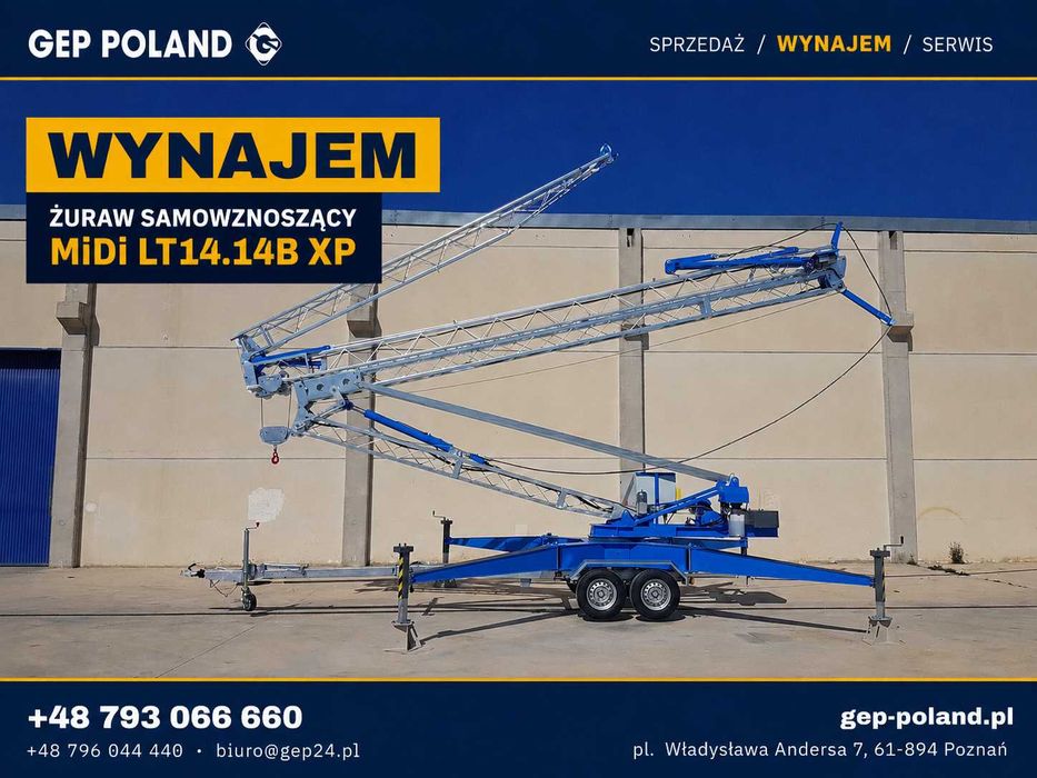 Żuraw budowlany mały Midi Cranes 14.14 DMC 3,5t kompaktowy - WYNAJEM
