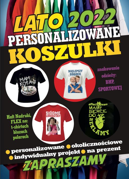 Koszulki personalizowane  Haft flex oraz inne techniki reklama wysyłka