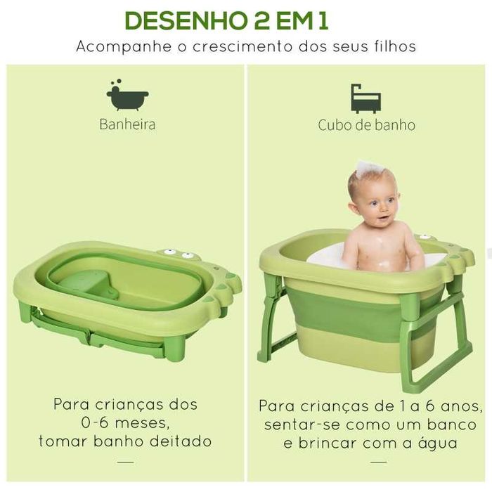 Banheira Dobrável para Bebé de 0-6 Anos Capacidade 105L