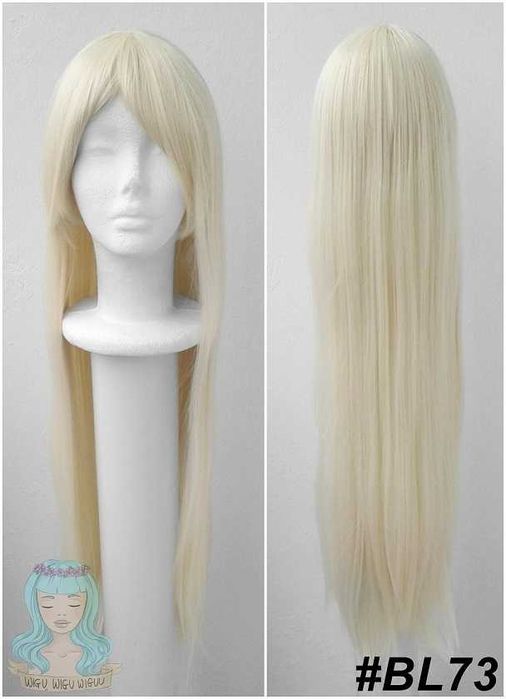 Długa blond prosta peruka z grzywką długi prosty wig z grzywką cosplay do przebrania na karnawał konwent imprezę halloween zabawę do pasa jasna