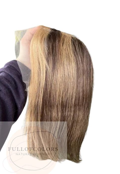 Peruka wlosy naturalne braz z pasemkami mikrospora