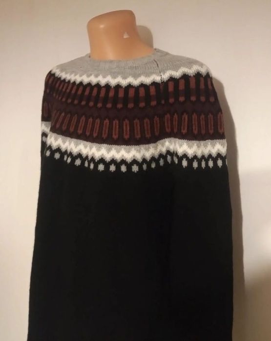 Ciepły sweter z wełną i alpaką – Wzór norweski – Rozmiar M/L