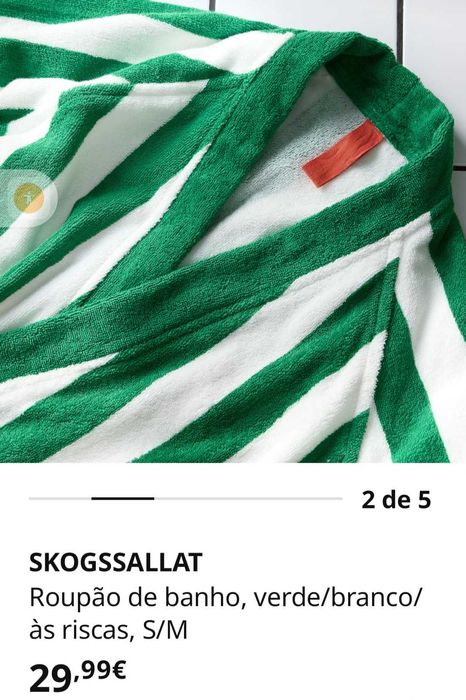 Roupão ikea skogssallat riscas verdes e brancas com cinto vermelho