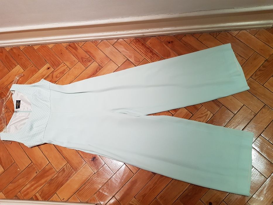 Macacão de seda forrado,verde água peça única