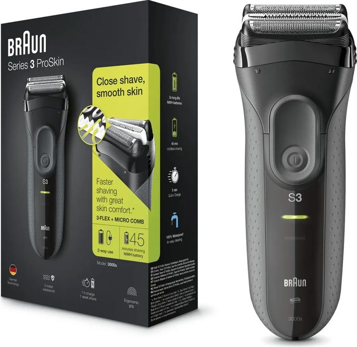 Golarka męska Braun Series 3 3000S, zasilanie sieciowe/akumulatorowe,