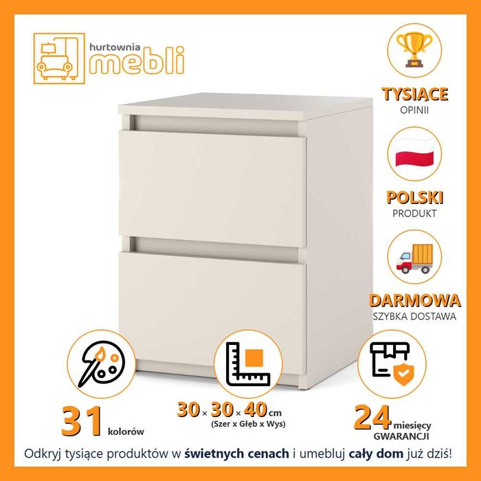 Szafka Nocna Nowoczesna Do Sypialni 30cm Stolik Nocny 2 Szuflady Mała