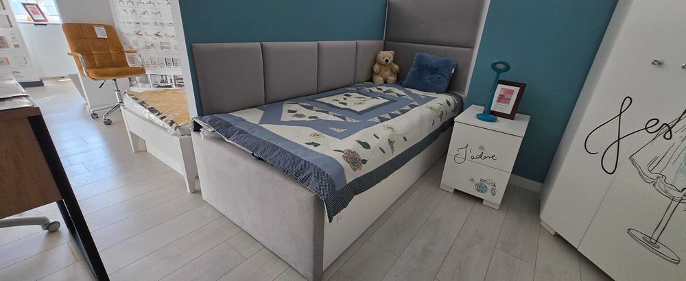 MEBLIK łóżko 90 z pojemnikiem + panele ścienne