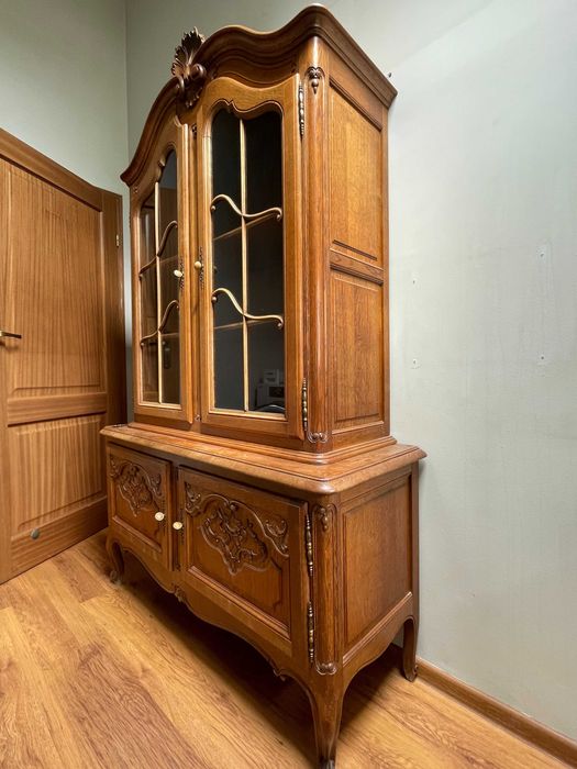 Komplet mebli dębowych w stylu ludwikowskim | Witryna | Komoda | Barek | Stół + 6 krzeseł | Stolik
