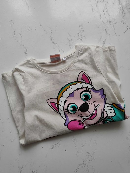 Biała bluzka dziewczęca psi patrol, rozmiar 134 nowa bawełna